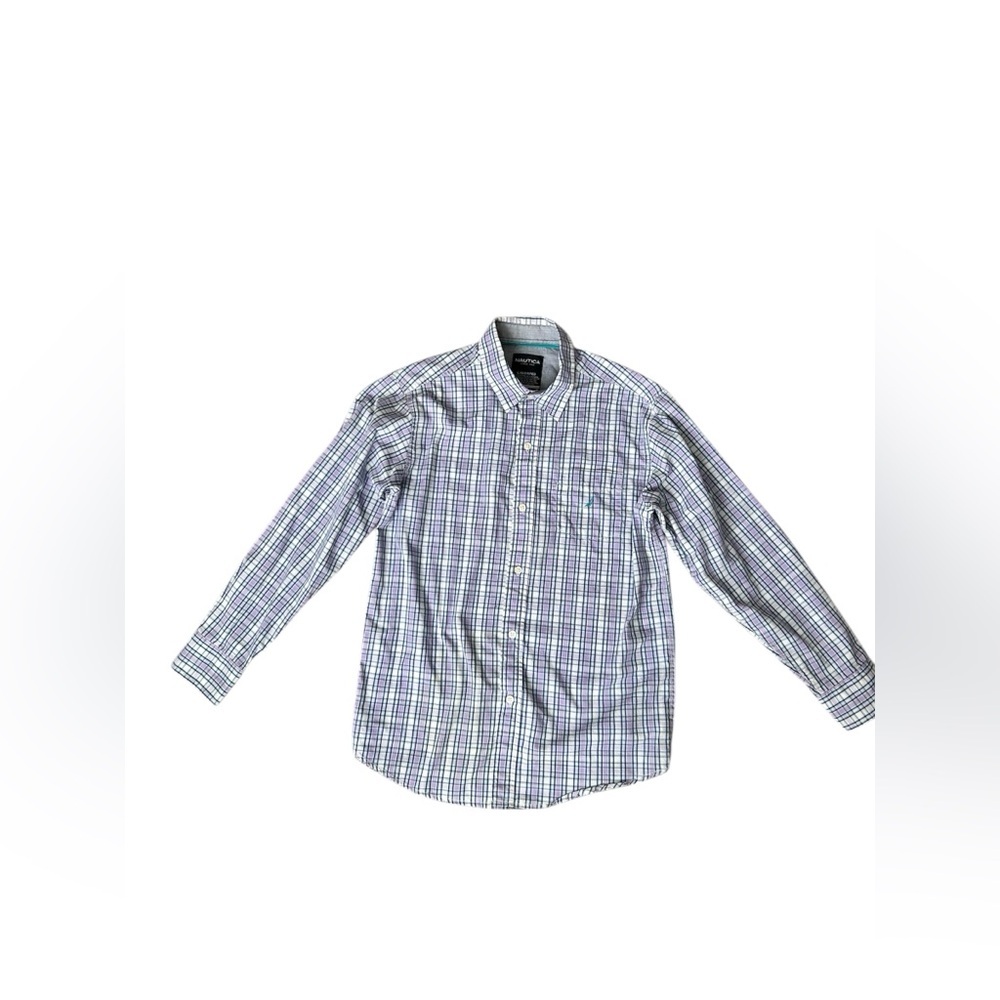 Nautica Boys Button up Dress Shirt in purple and blue size Large 14/16